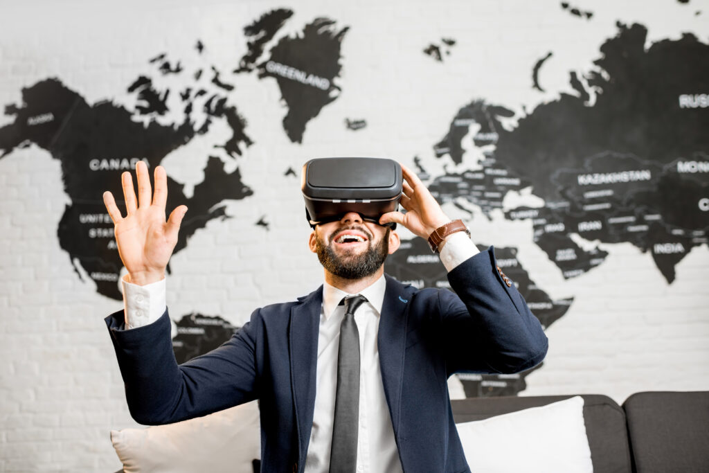 Businessman with vr glasses indoors